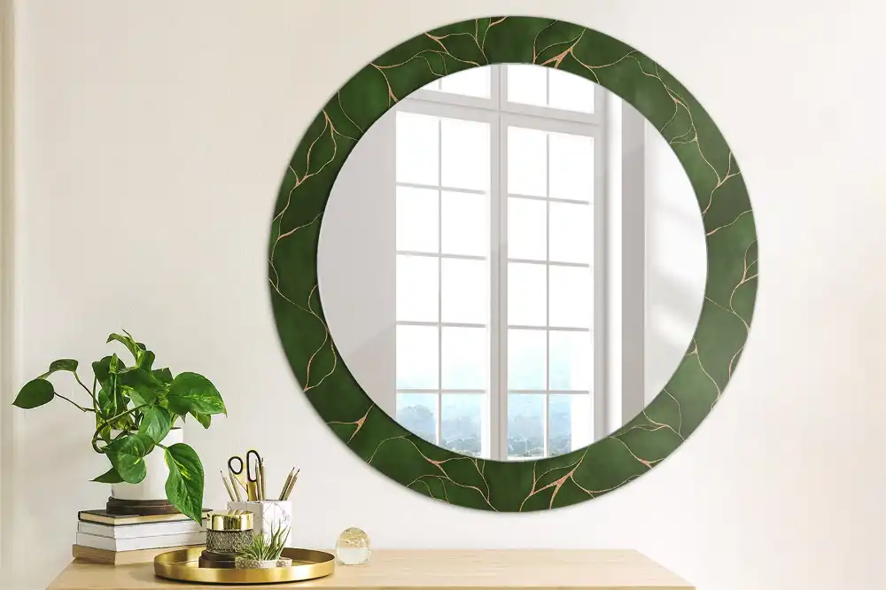 Miroir rond avec décoration feuille abstraite