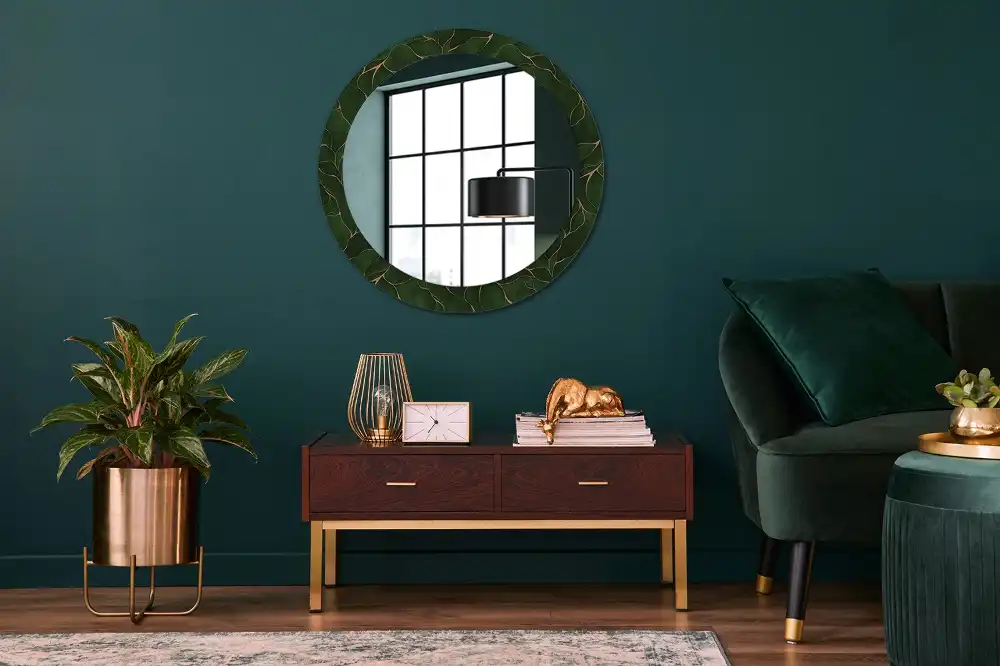 Miroir rond avec décoration feuille abstraite