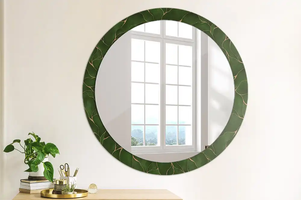 Miroir rond avec décoration feuille abstraite