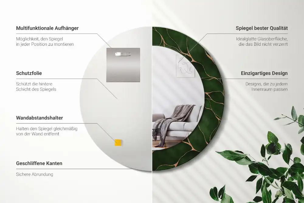 Miroir rond avec décoration feuille abstraite