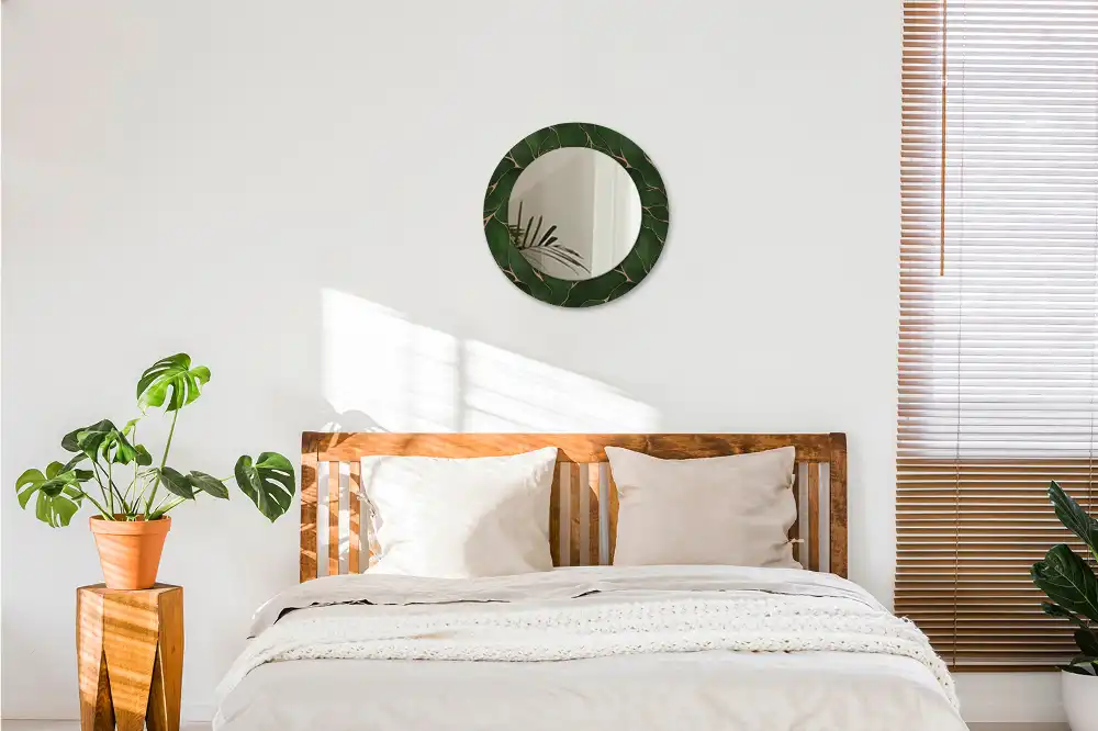 Miroir rond avec décoration feuille abstraite