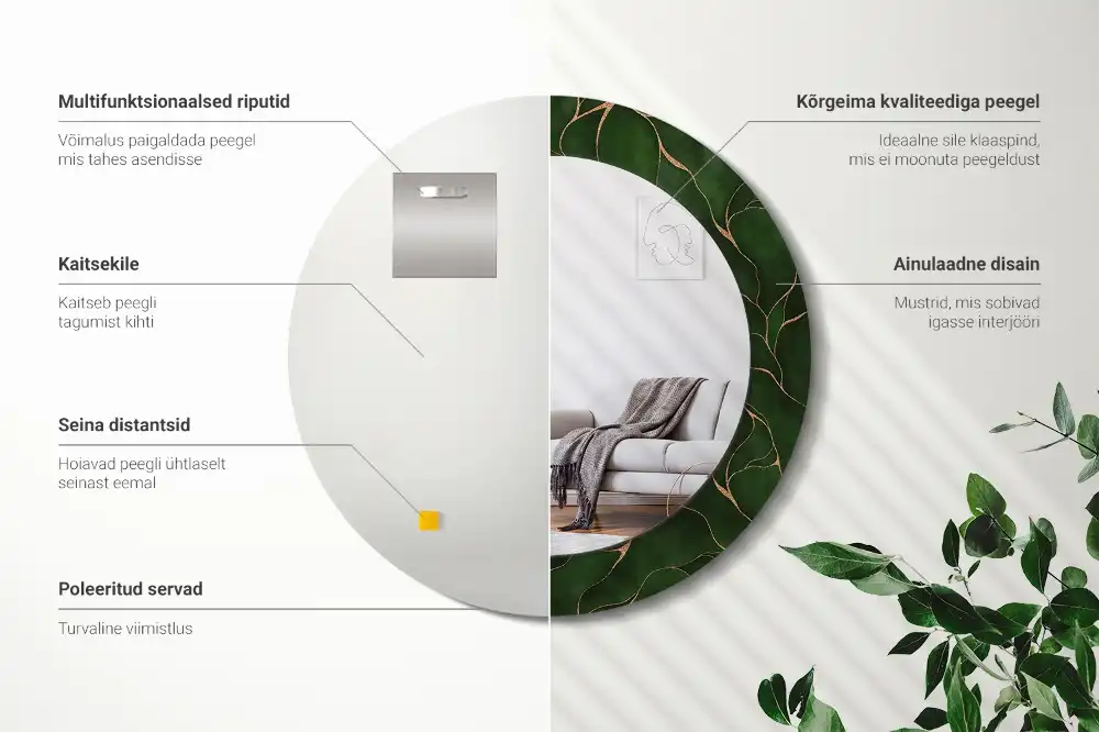 Miroir rond avec décoration feuille abstraite
