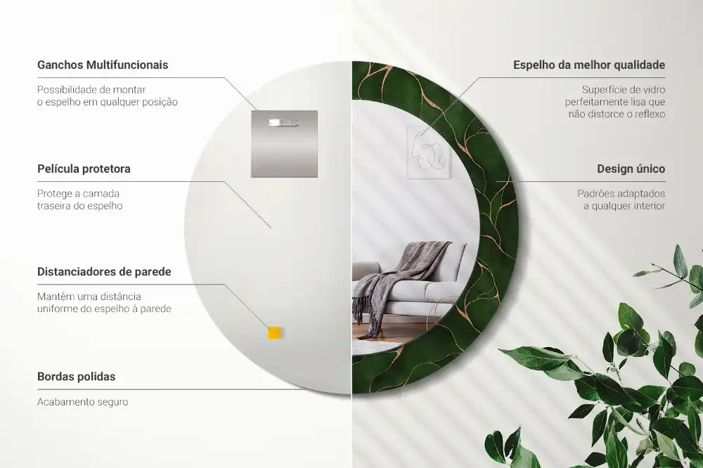 Miroir rond avec décoration feuille abstraite