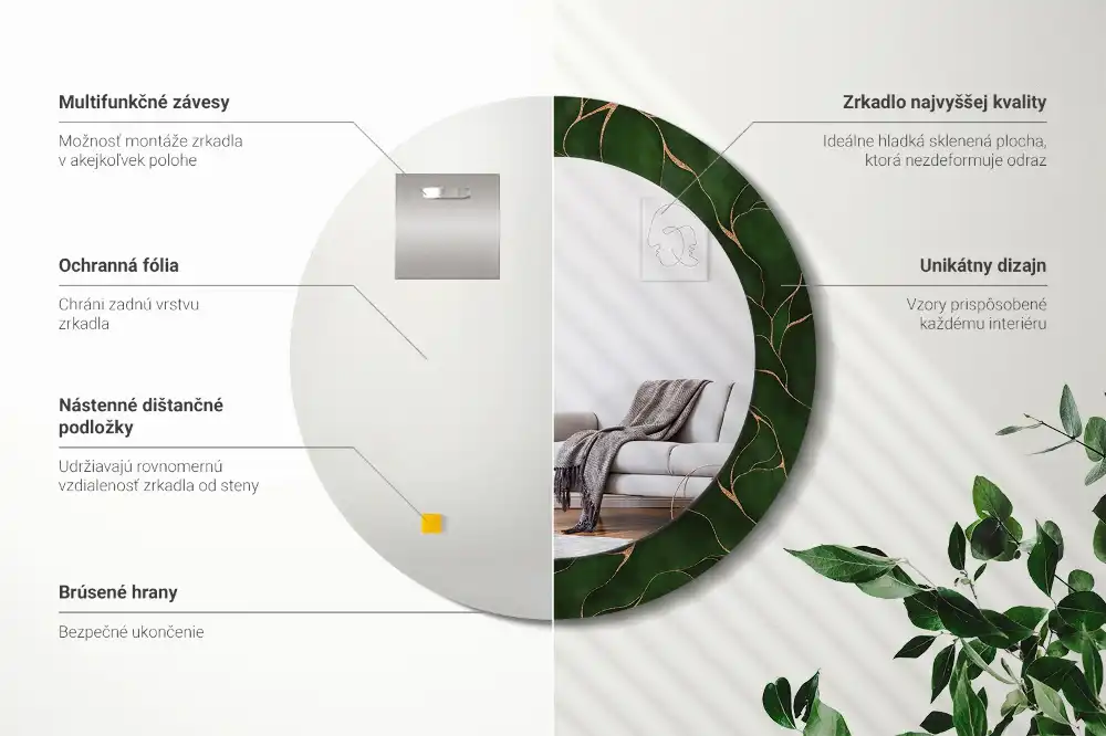 Miroir rond avec décoration feuille abstraite