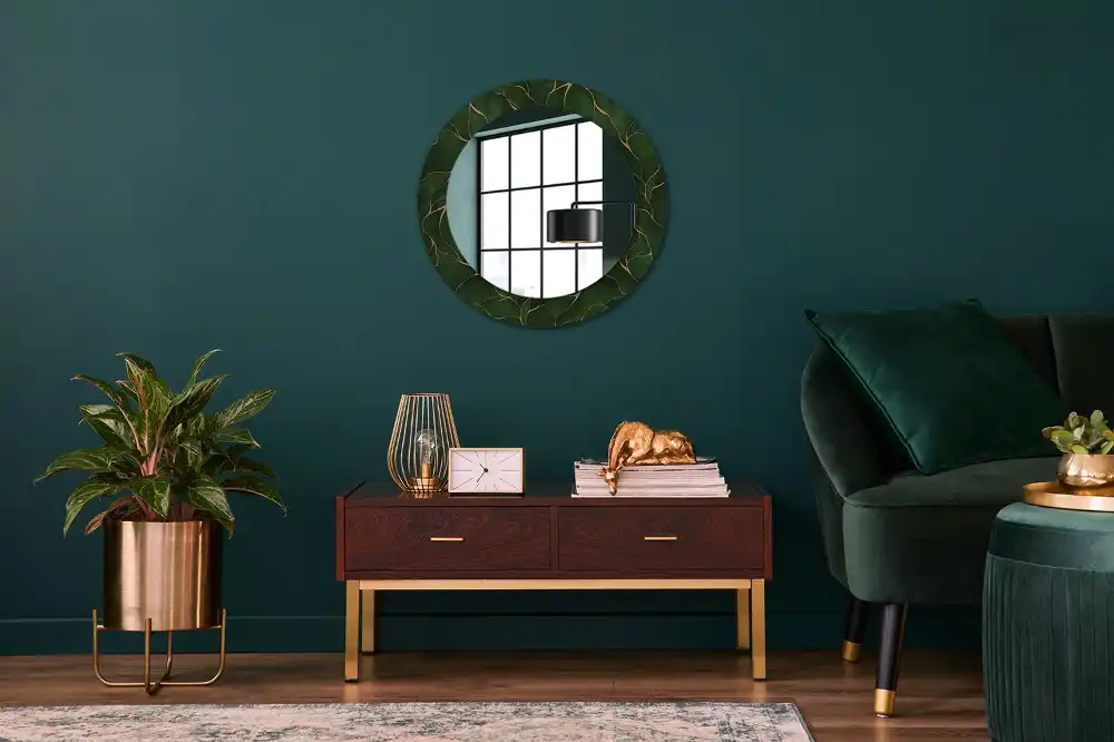 Miroir rond avec décoration feuille abstraite
