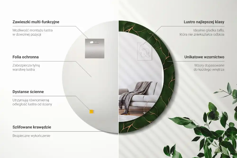 Miroir rond avec décoration feuille abstraite