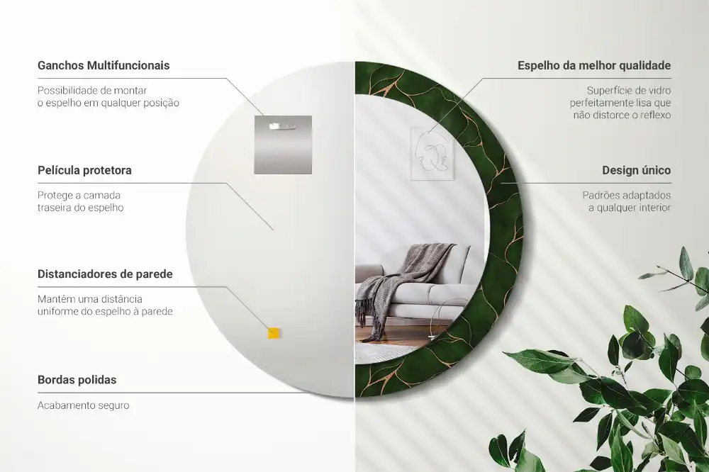Miroir rond avec décoration feuille abstraite