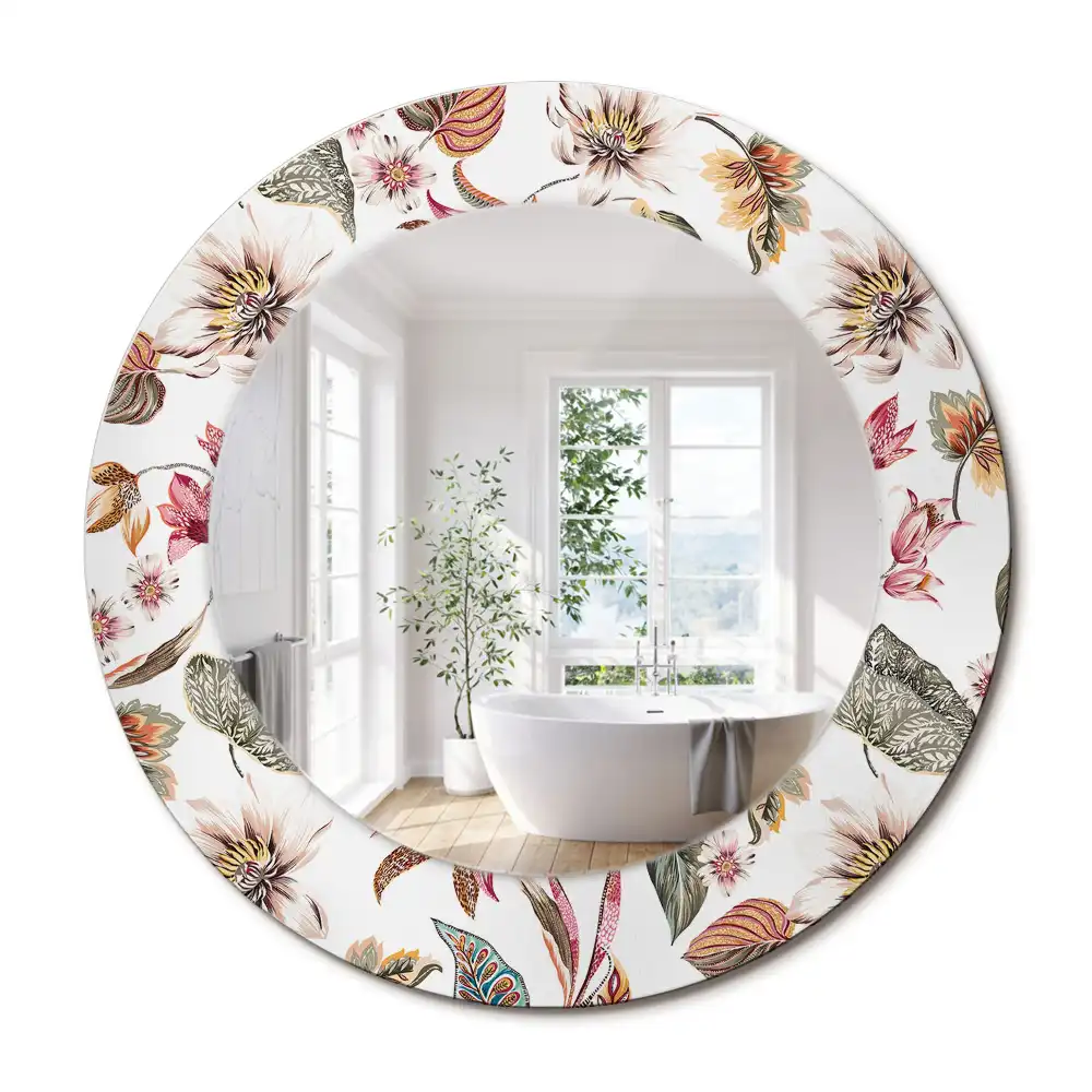 Miroir rond cadre avec impression fleurs vintage