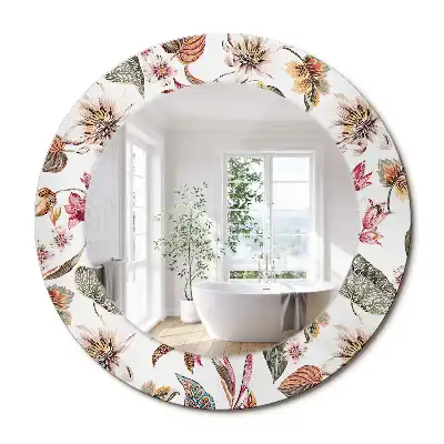Miroir rond cadre avec impression fleurs vintage