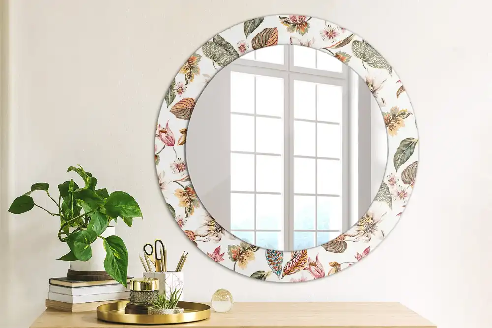 Miroir rond cadre avec impression fleurs vintage