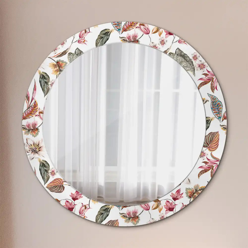 Miroir rond cadre avec impression fleurs vintage