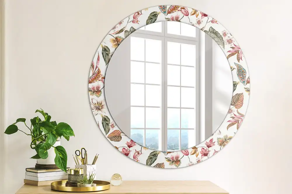 Miroir rond cadre avec impression fleurs vintage