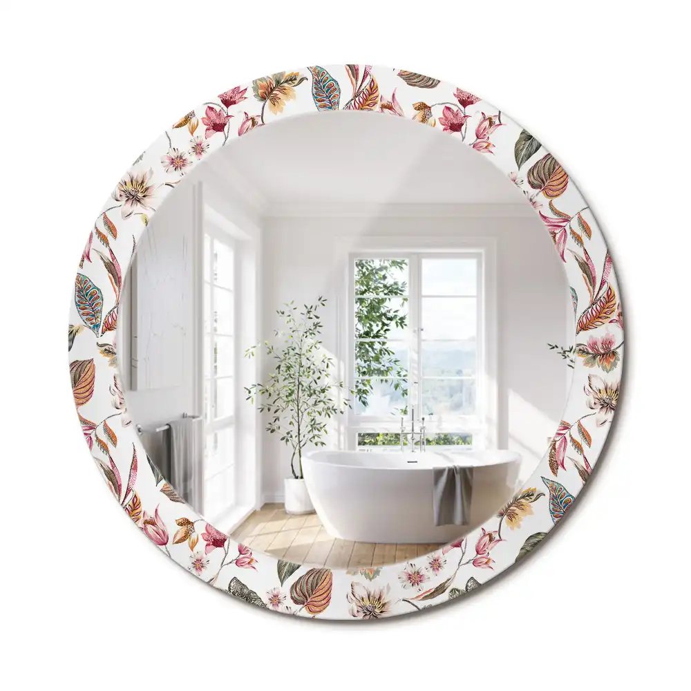 Miroir rond cadre avec impression fleurs vintage