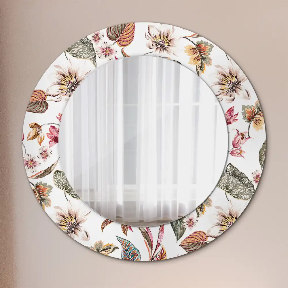 Miroir rond cadre avec impression fleurs vintage