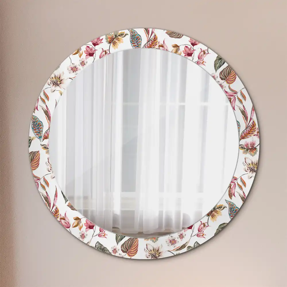 Miroir rond cadre avec impression fleurs vintage