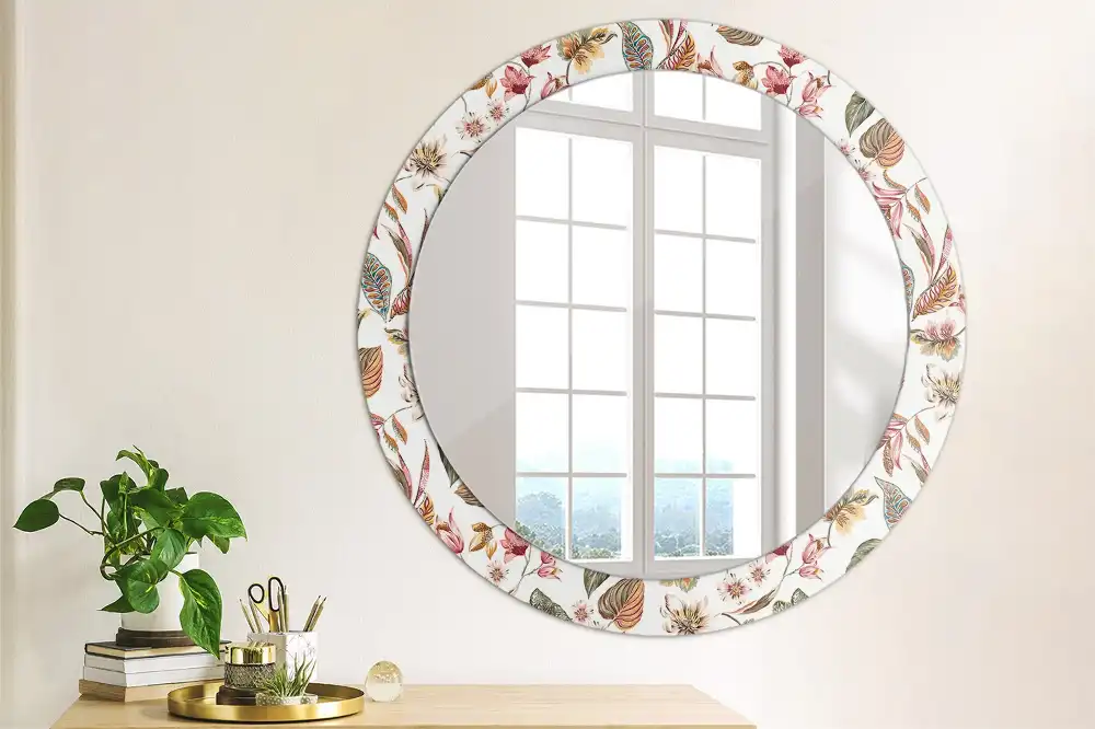 Miroir rond cadre avec impression fleurs vintage