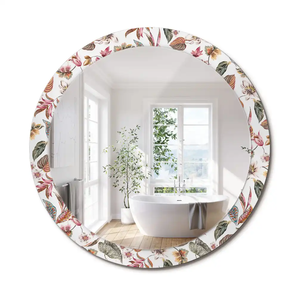 Miroir rond cadre avec impression fleurs vintage