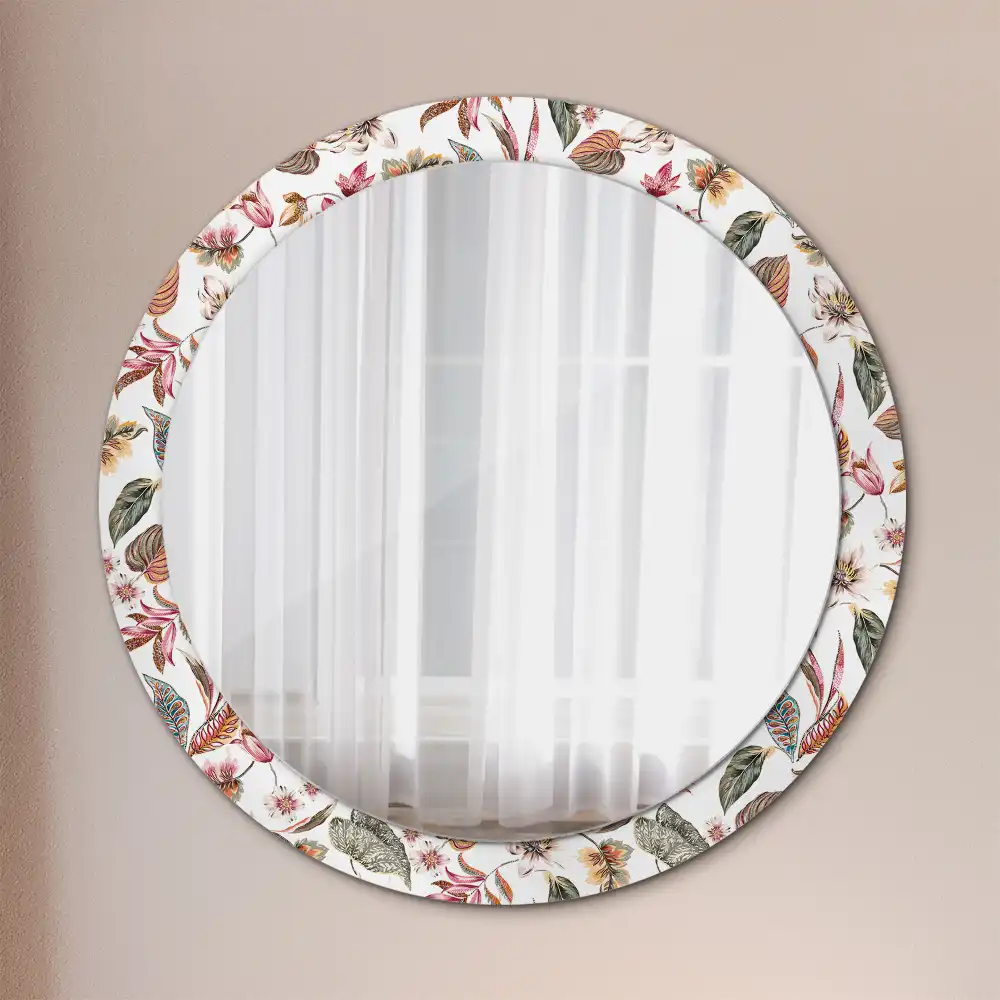 Miroir rond cadre avec impression fleurs vintage
