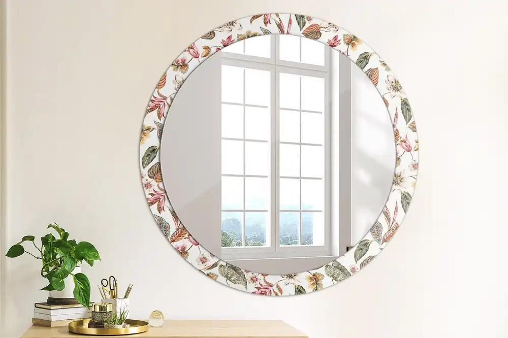 Miroir rond cadre avec impression fleurs vintage