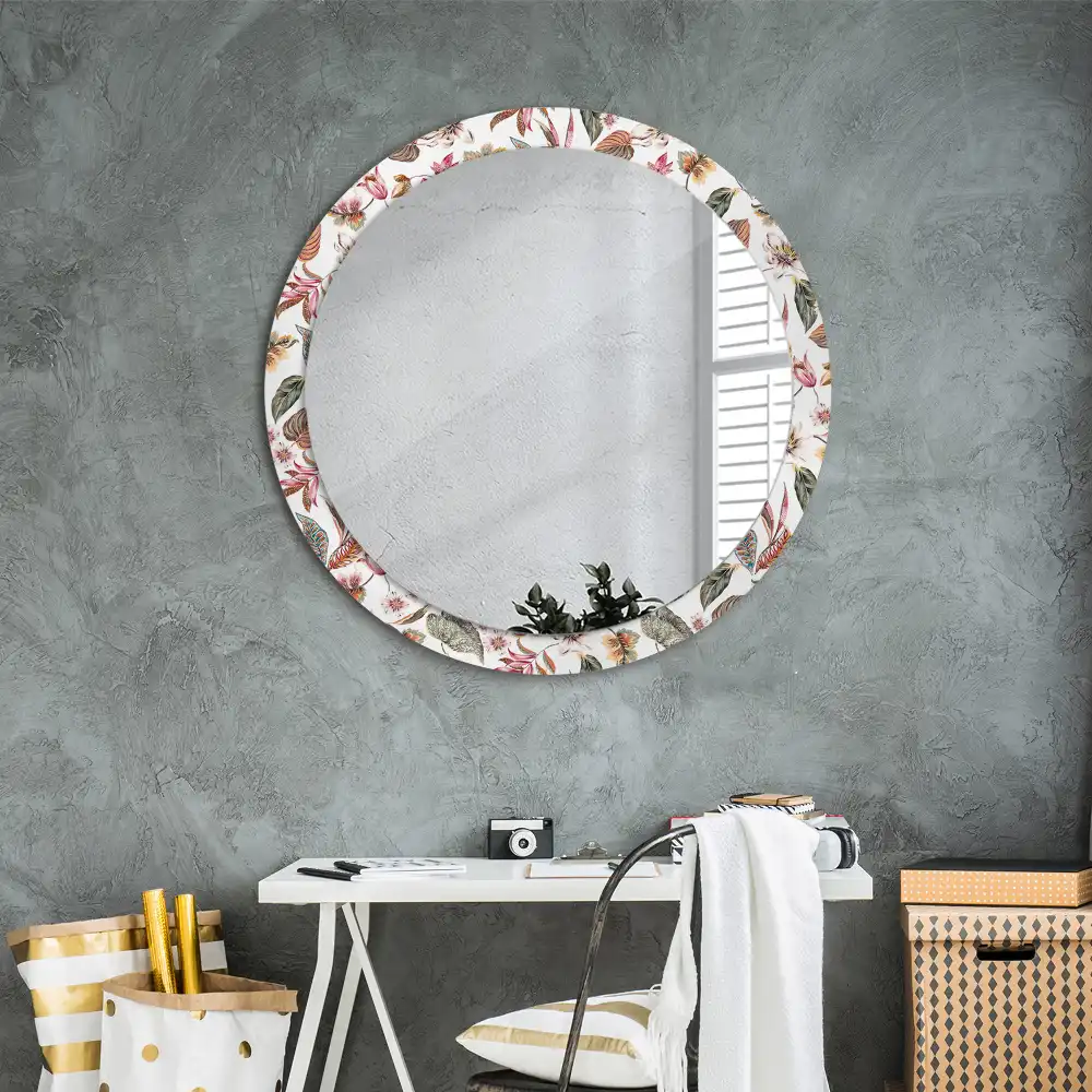 Miroir rond cadre avec impression fleurs vintage