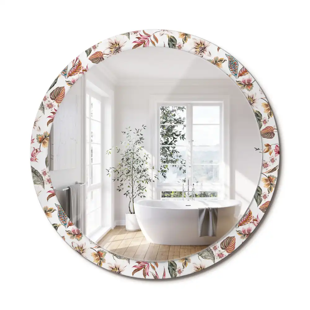 Miroir rond cadre avec impression fleurs vintage