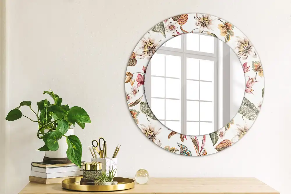 Miroir rond cadre avec impression fleurs vintage