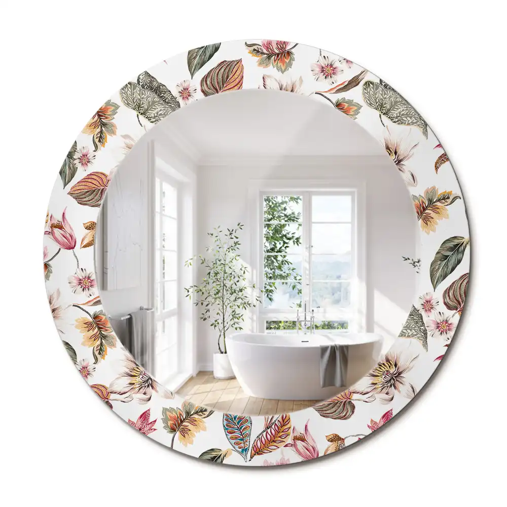 Miroir rond cadre avec impression fleurs vintage