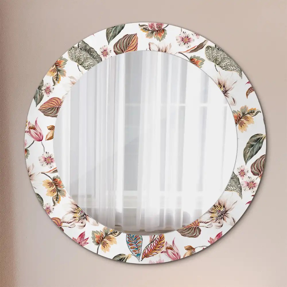Miroir rond cadre avec impression fleurs vintage