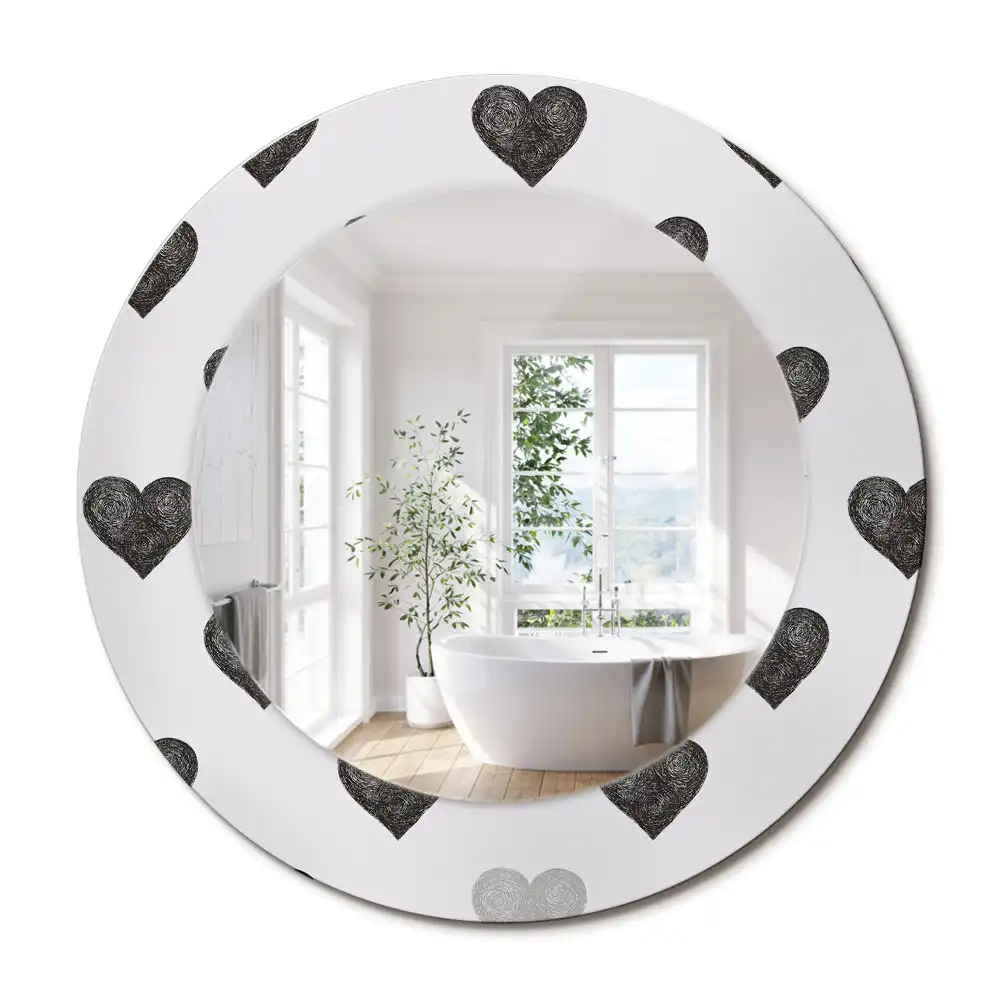 Miroir rond cadre avec impression cœurs abstraits