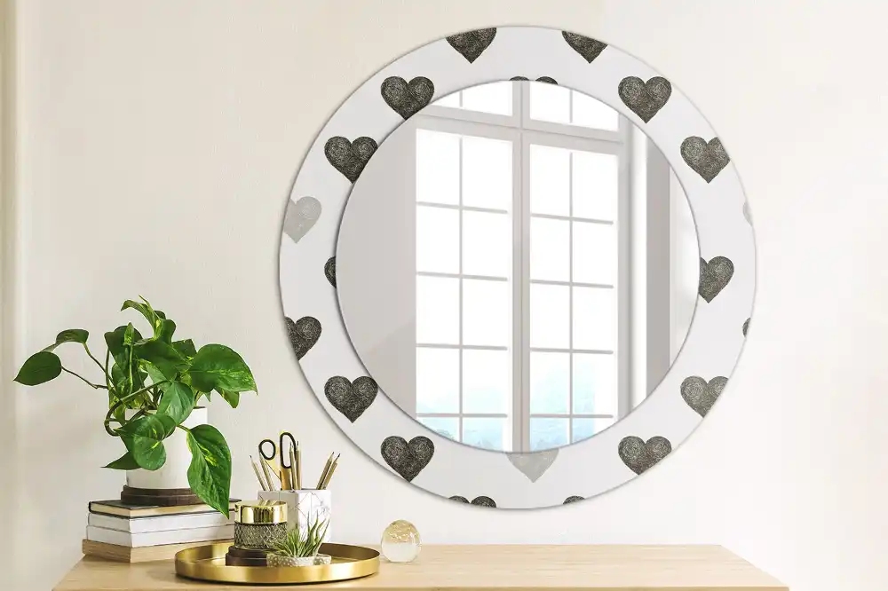Miroir rond cadre avec impression cœurs abstraits