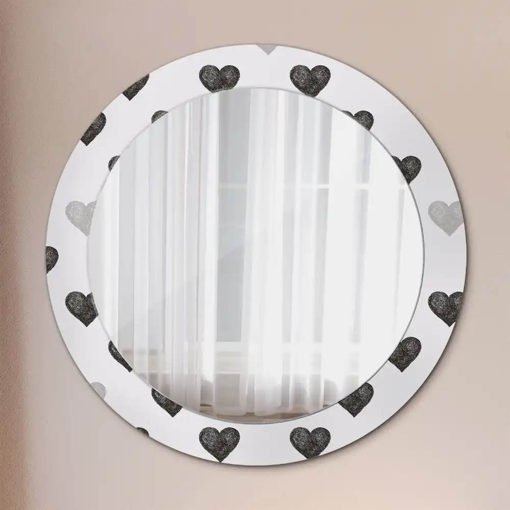 Miroir rond cadre avec impression cœurs abstraits