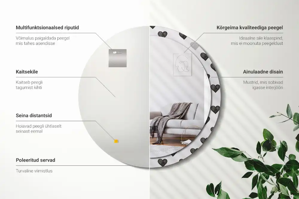 Miroir rond cadre avec impression cœurs abstraits