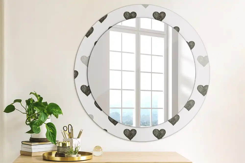 Miroir rond cadre avec impression cœurs abstraits