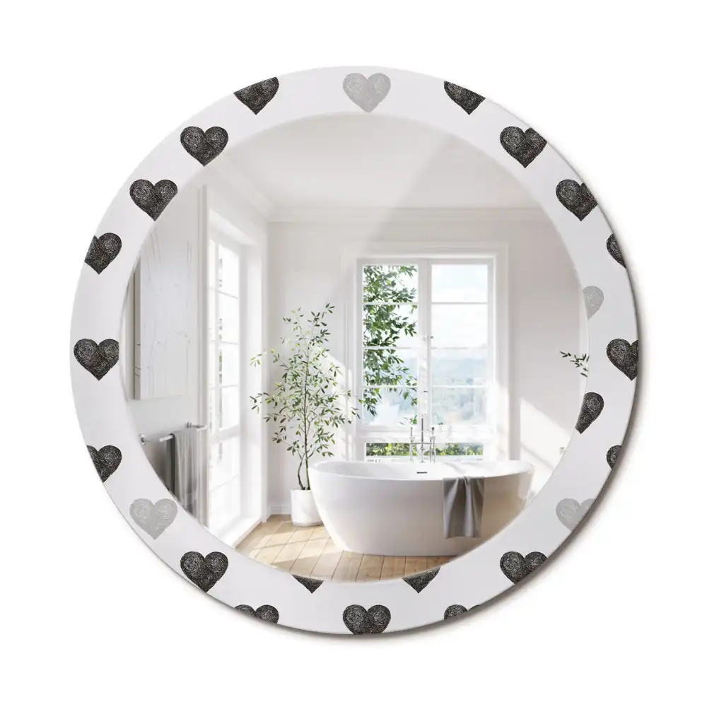 Miroir rond cadre avec impression cœurs abstraits