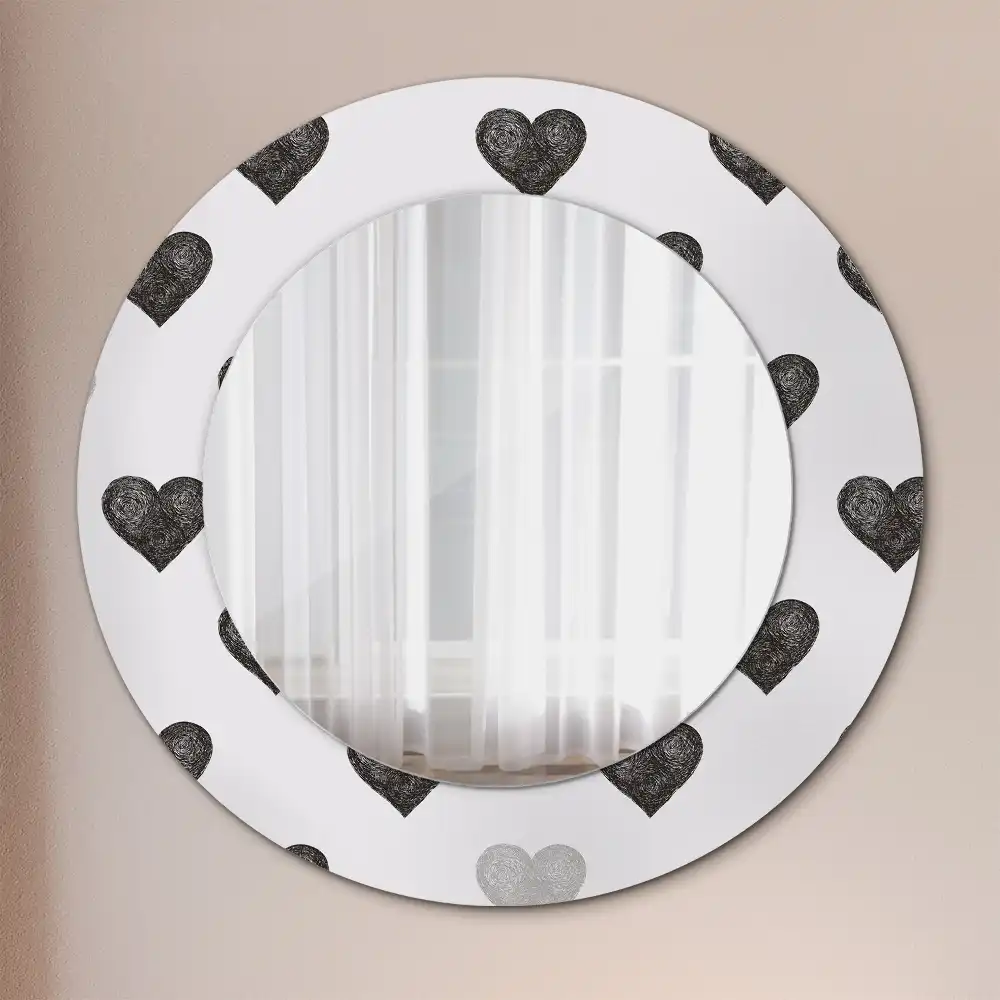 Miroir rond cadre avec impression cœurs abstraits