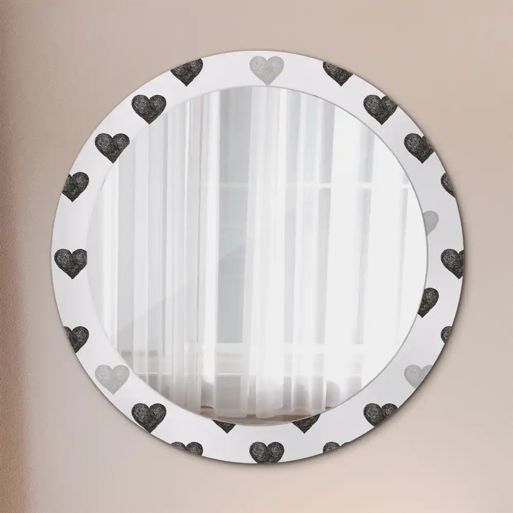 Miroir rond cadre avec impression cœurs abstraits