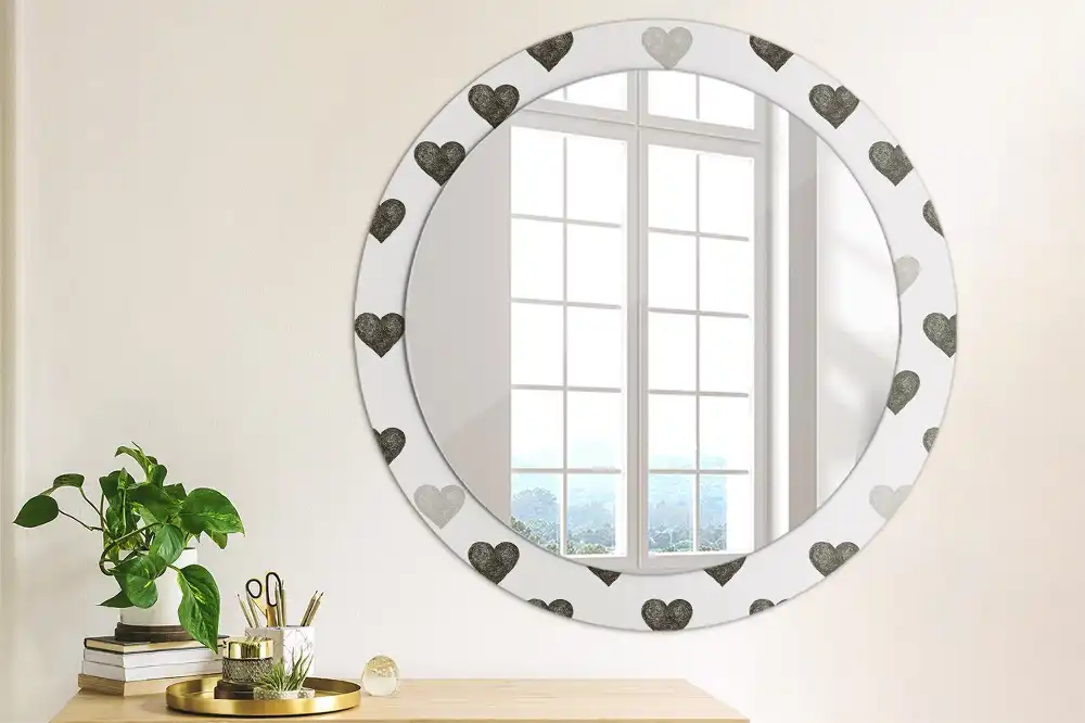 Miroir rond cadre avec impression cœurs abstraits