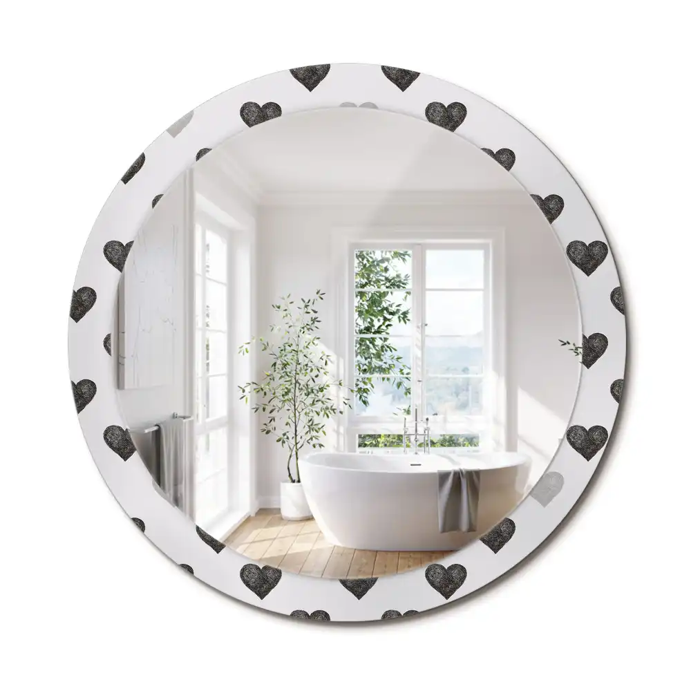 Miroir rond cadre avec impression cœurs abstraits