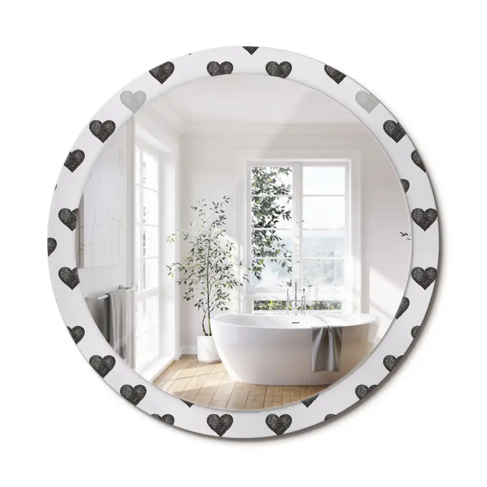 Miroir rond cadre avec impression cœurs abstraits