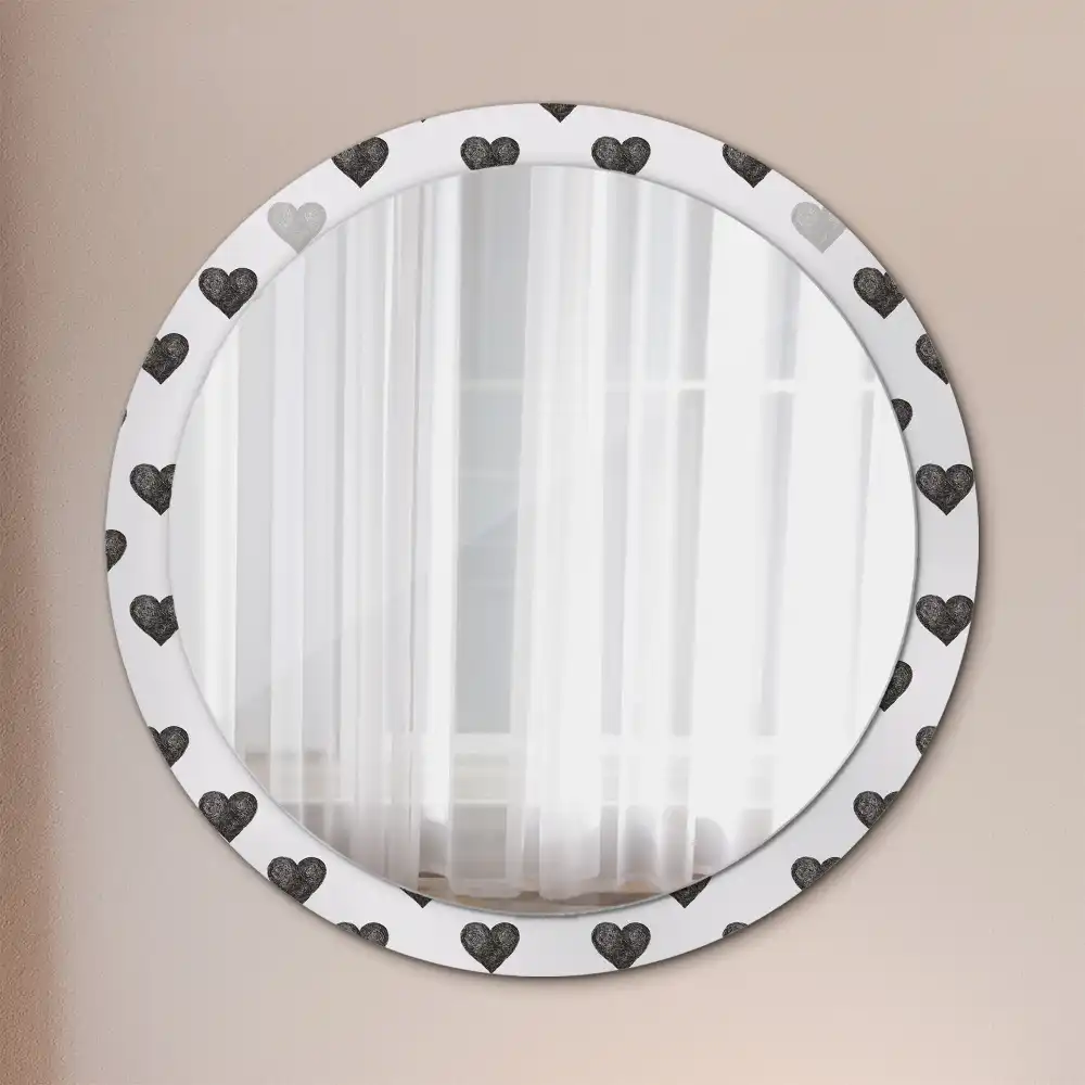 Miroir rond cadre avec impression cœurs abstraits