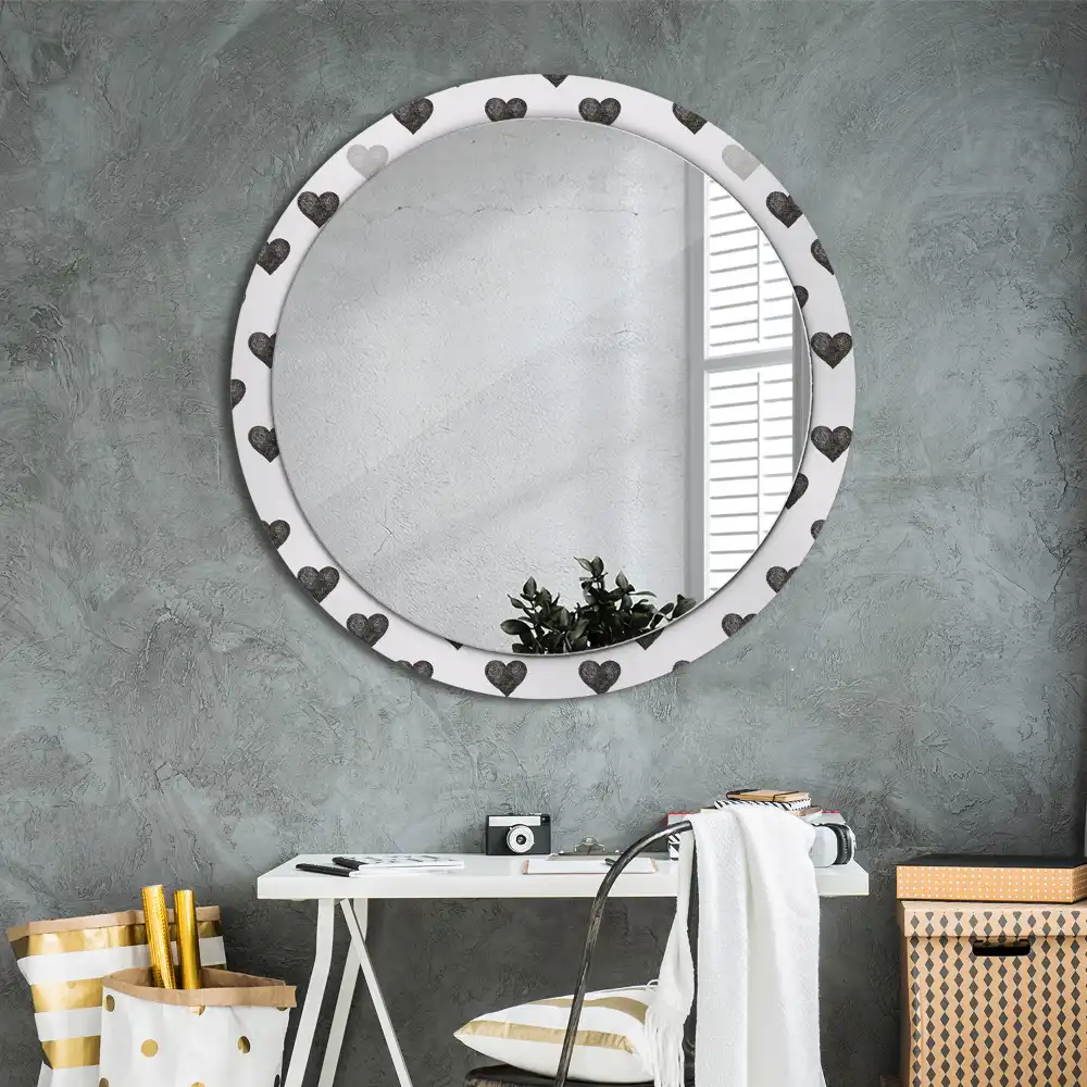 Miroir rond cadre avec impression cœurs abstraits