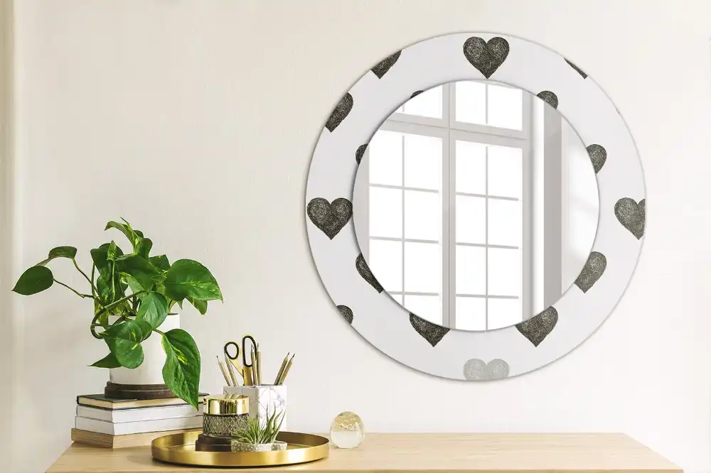 Miroir rond cadre avec impression cœurs abstraits