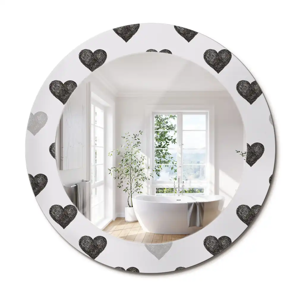 Miroir rond cadre avec impression cœurs abstraits