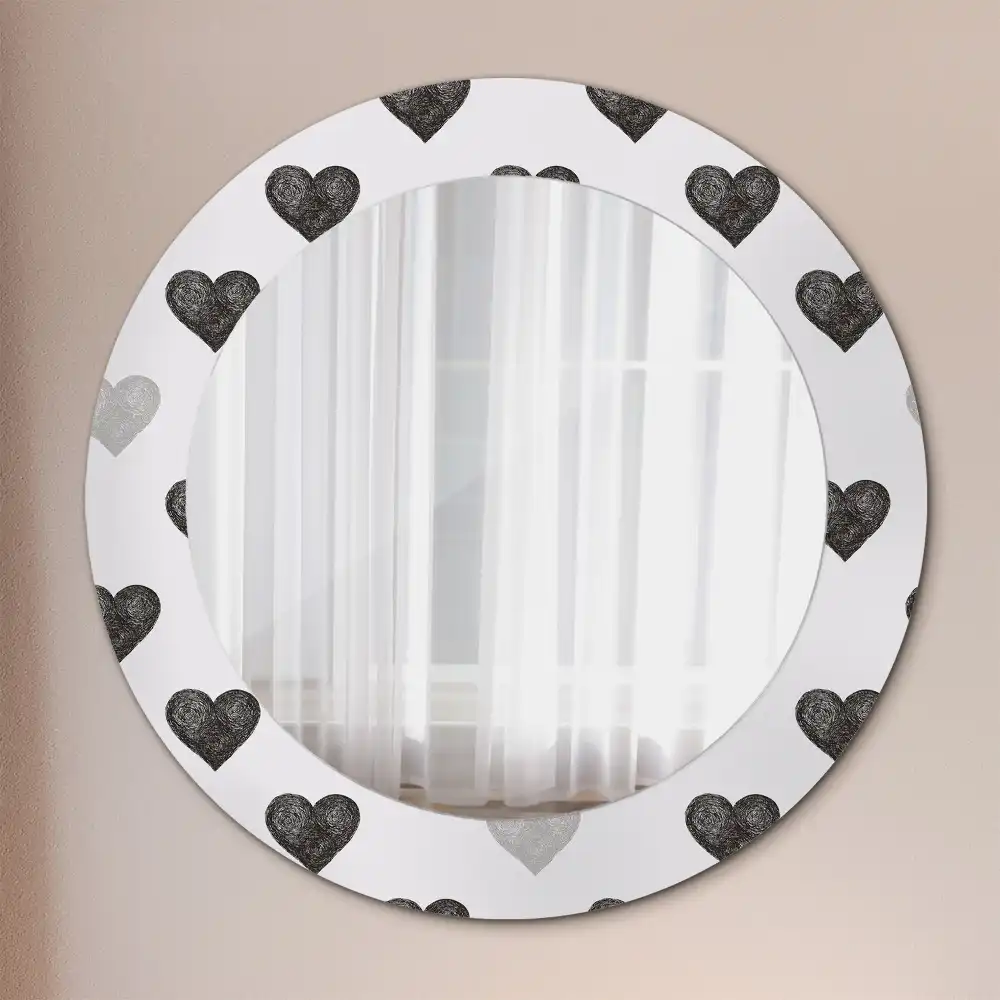 Miroir rond cadre avec impression cœurs abstraits