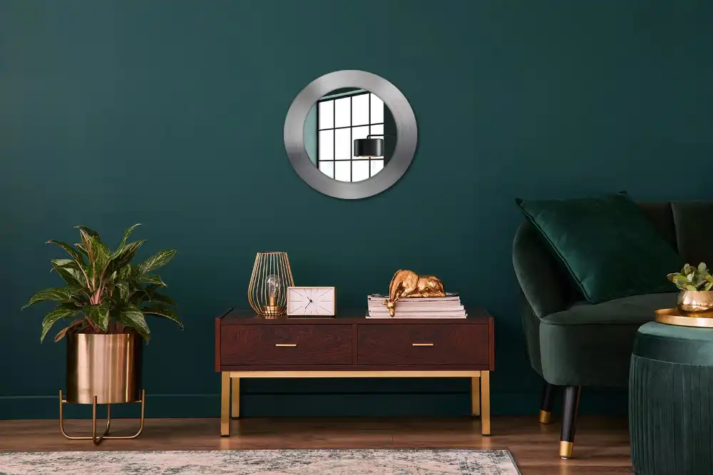 Miroir rond cadre avec impression imitation métal