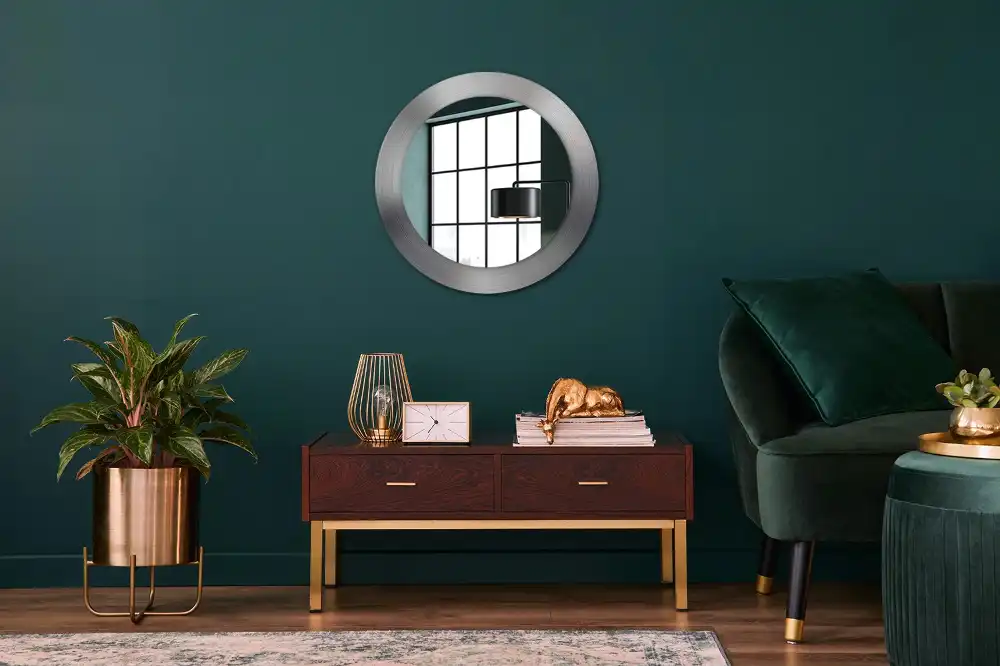 Miroir rond cadre avec impression imitation métal