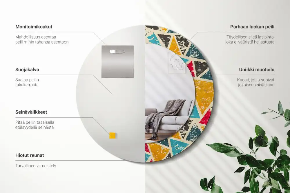 Miroir rond avec décoration composition rétro