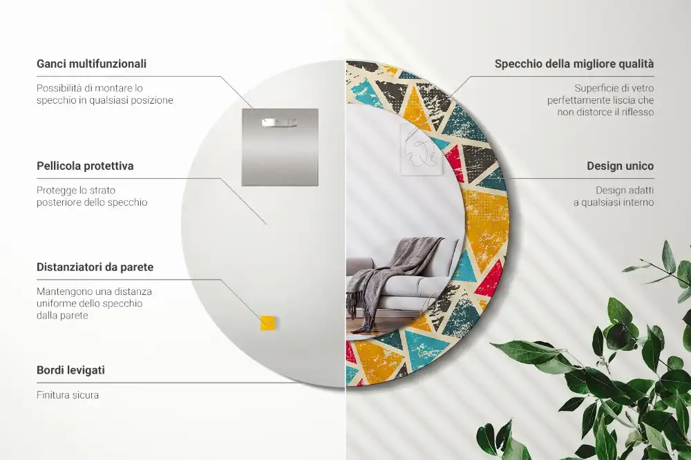 Miroir rond avec décoration composition rétro