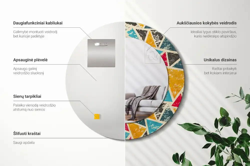Miroir rond avec décoration composition rétro