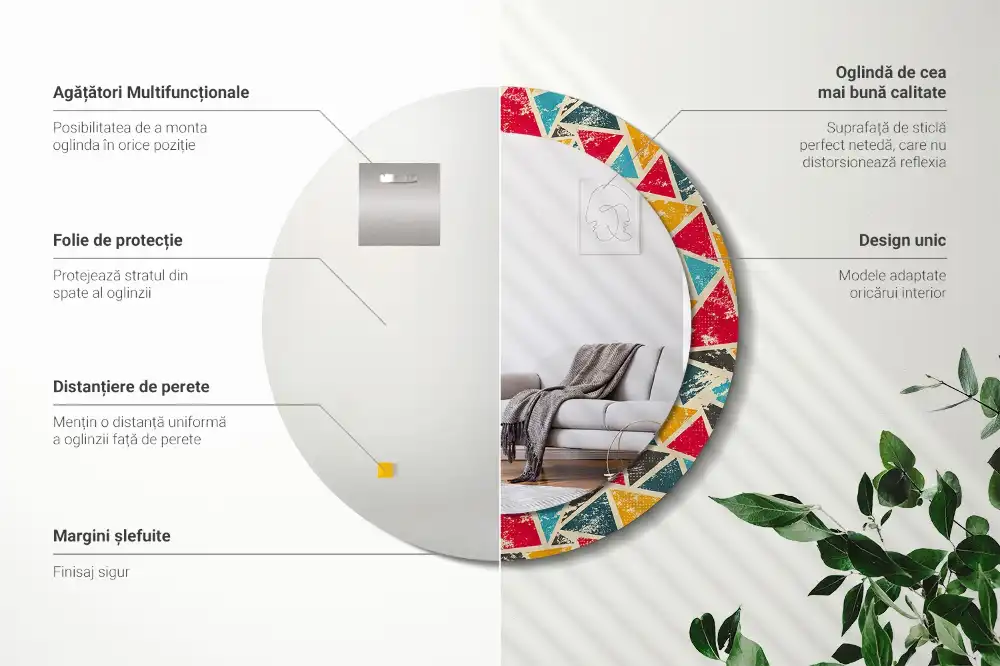 Miroir rond avec décoration composition rétro